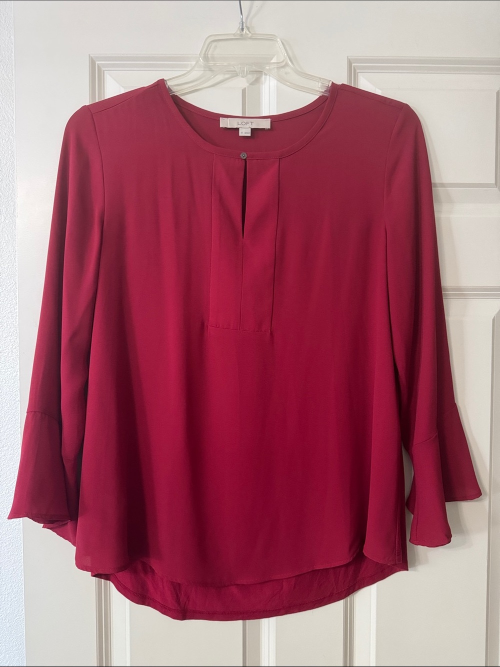 LOFT Cherry Red Bell-Sleeve Blouse size medium